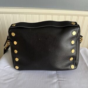 HAMMITT EVAN MEDIUM CROSSBODY PEBBLED LEATHER BAG PURSE HANDBAG BLACK GOLD EUC
